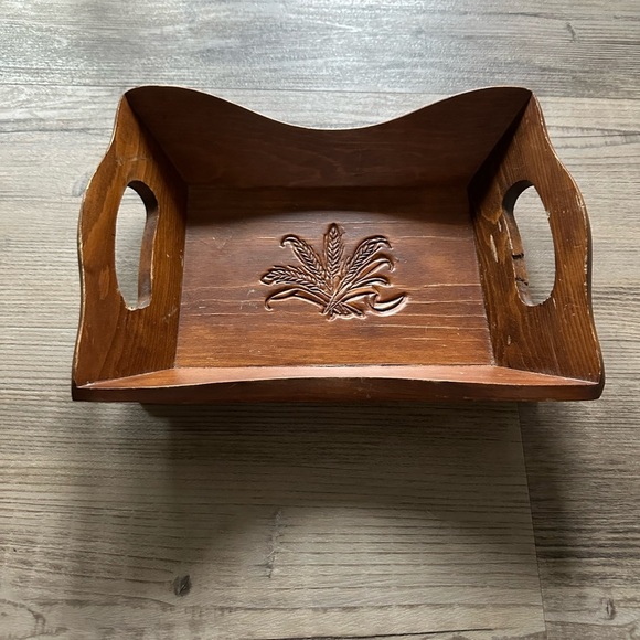 Other - Vintage wheat wooden Serving Tray with Handles